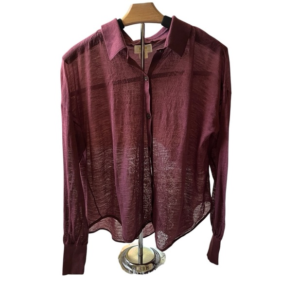 Maeve for Anthropologie | Sheer Plum Pink Button-Down Knit Blouse | Size S - Picture 1 of 15